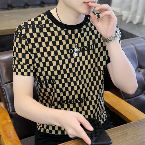 Ice silk short sleeve t-shirt for men, casual fashion clothing, round neck men's clothing, summer printed trendy t-shirt top