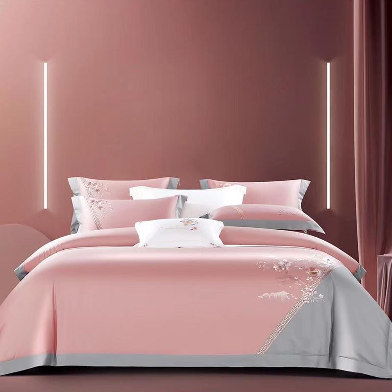 [Deyi family] 80 cotton pure cotton light luxury simple embroidered embroidery four-piece single bed supplies