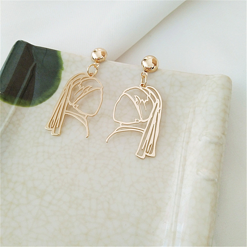7g Weight Funny Human Face Titanium Steel Plating Drop Earrings 1 Pair