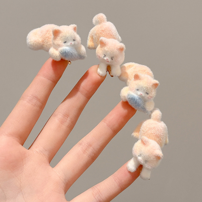 植绒猫咪发夹女2025新款高级感可爱少女侧边刘海夹发卡鸭嘴夹头饰|undefined