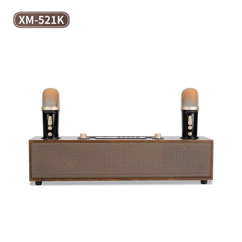 New Bluetooth speaker strip retro wooden karaoke dual microphone audio multifunctional home decoration XM-521K