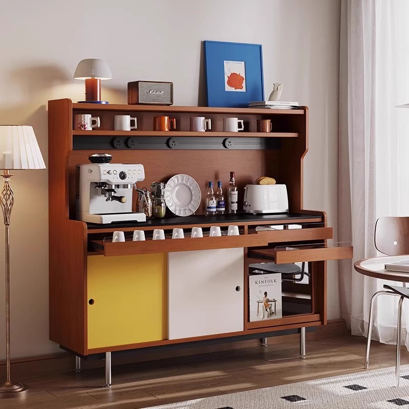 Nordic Solid Wood Sideboard Home Living Room Wall-Mounted Integrated Storage Cabinet Storage Cabinet Small Apartment Simple Coffee Side Cabinet