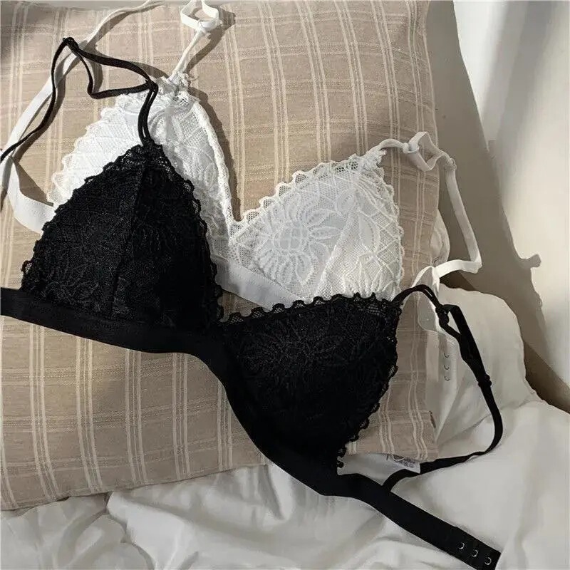 Girl's Bra Lace Triangle Cup Beautiful Back Student's Strapless Women's Korean-style Bottoming Underwear with Chest Pad Sling