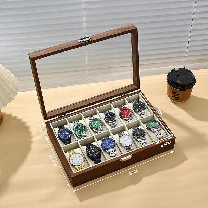 现货胡桃木纹手表盒手表收纳家用多位收藏展示手表盒防尘带盖首饰|undefined