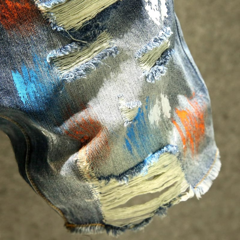 Men’s Retro Washed Wide Leg Ripped Denim Jeans For Casual Wear_voghion.com