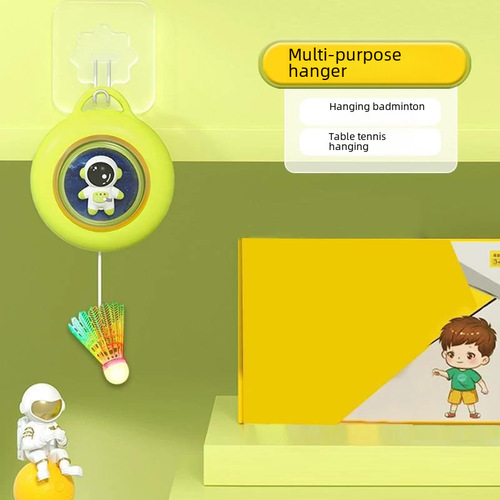 Badminton training rebounder with suction cup for solo practice, allowing one person to hit looping badminton back and forth.