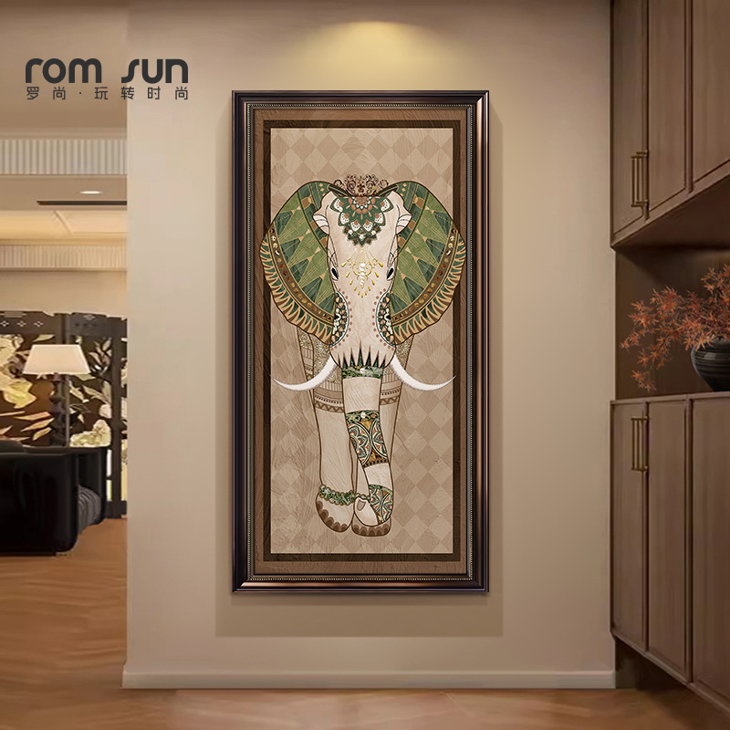 American Retro Hallway Decorative Painting Elephant Meaning Good Living Room Mural Antique Entrance Door Corridor Hanging Painting