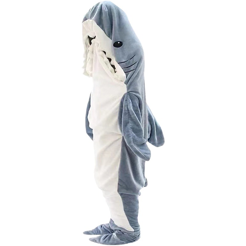 Cruzar la frontera nuevo tiburón saco de dormir manta de dibujos animados animal mono de franela de los hombres y las mujeres de desgaste del hogar pijama de tiburón