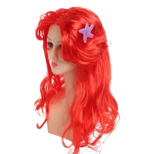 Amazon Hot Sale Halloween Mermaid Wig COS Wig Red Long Wavy Hair Ariel Anime Dress Up