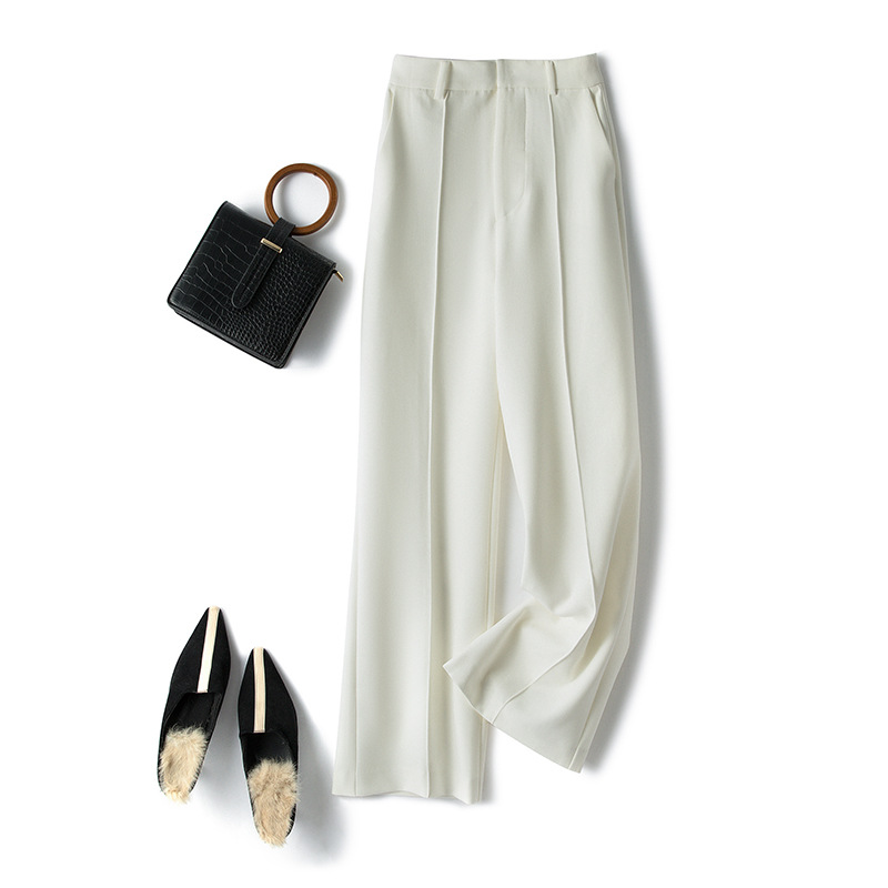 Old Money Style Wide-Leg Pants for Women, 2026 Spring New White Anti-See-Through Straight Pants, Loose Slimming Casual Long Pants