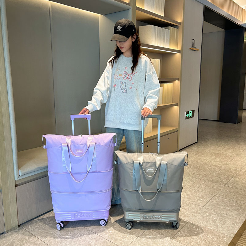 带滑轮行李万向轮旅行包可叠拉杆箱轻便拉杆包大容量手拉背囊|undefined