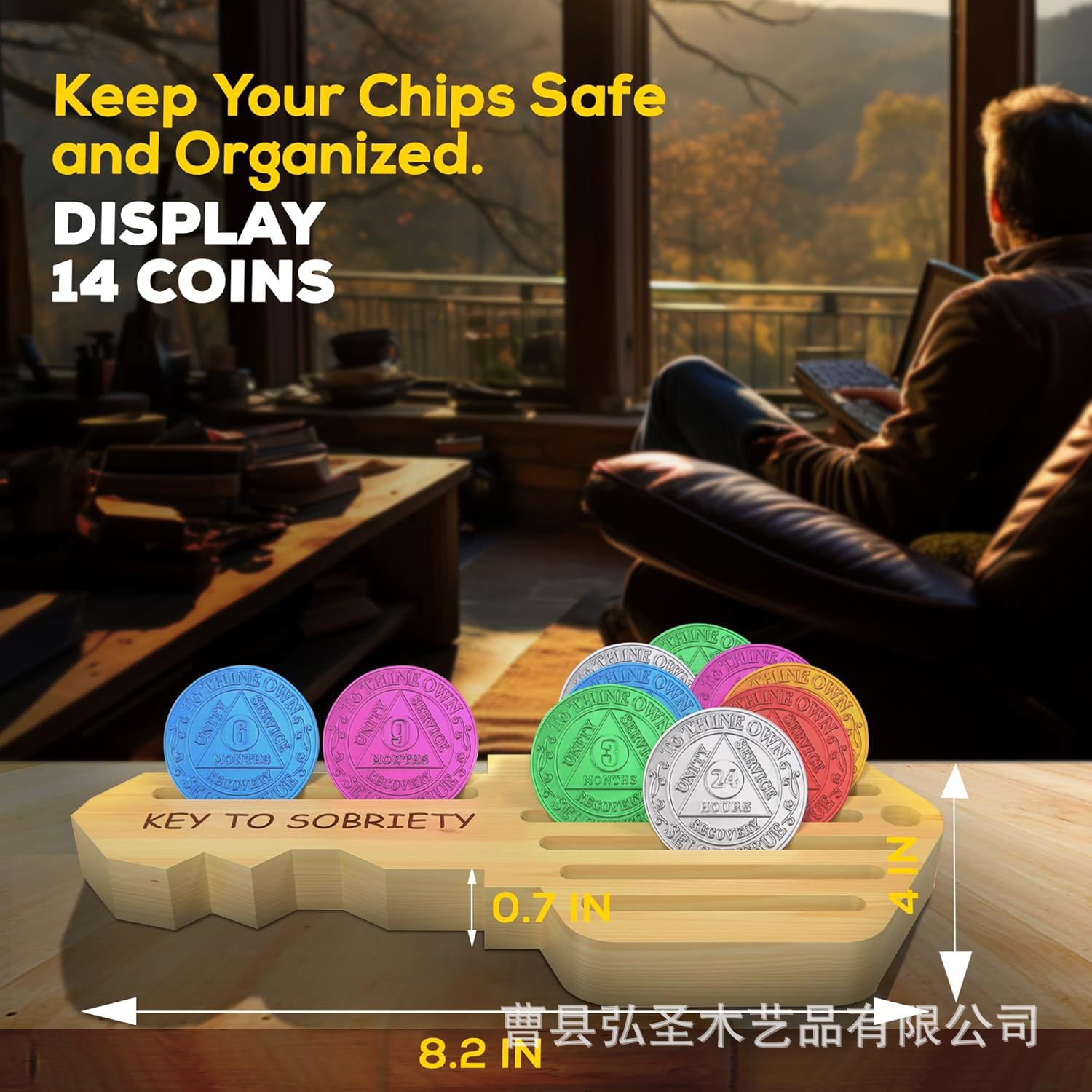 Estante de almacenamiento de monedas conmemorativas de madera Estante de almacenamiento del titular de monedas Estante de exhibición de monedas de abstinencia de alcohol en forma de llave