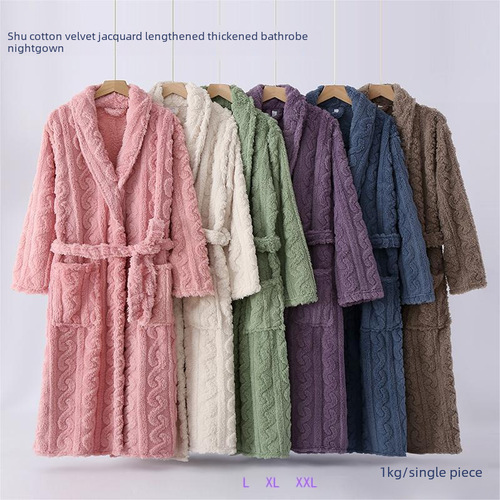 Addition and thickening comfortable down velvet embroidered six colors optional men and women couple flannel robe bathrobe