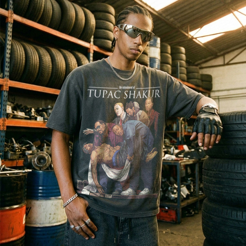 Homage Tupac Shaker 2Pac Tupac Printed Short-Sleeved T-Shirt Loose European and American High Street T2Pac
