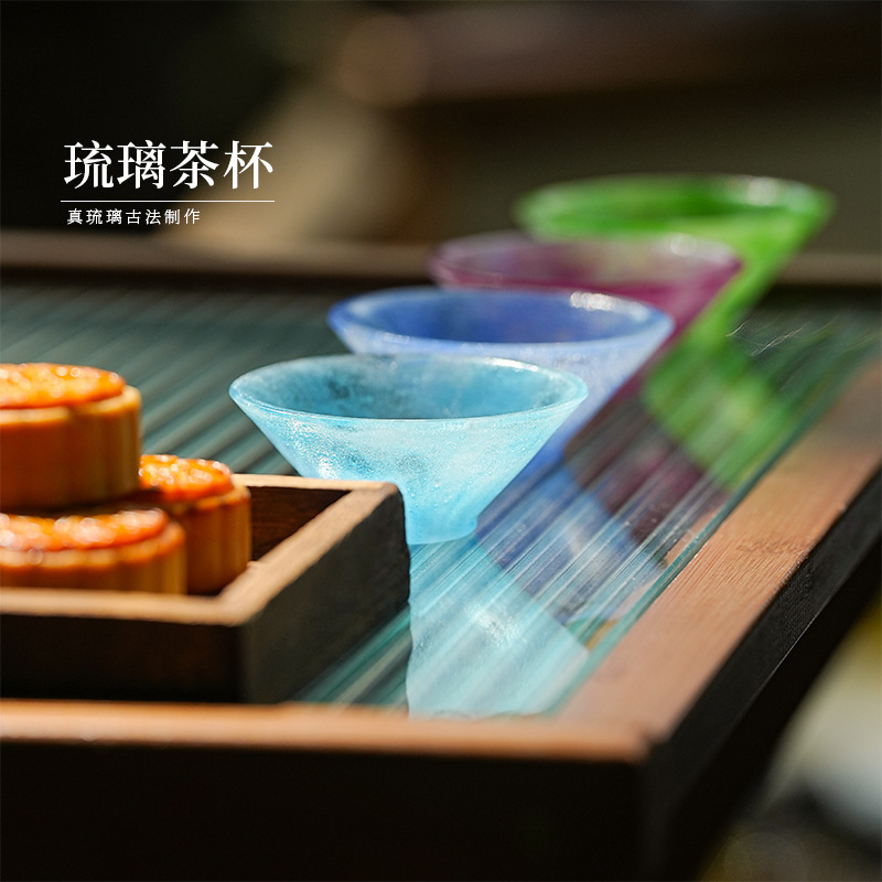 古法琉璃失蜡法琉璃粉彩粉烧琉璃斗笠杯垫精致古典套装不可开水|undefined