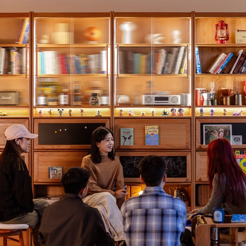 春藤书柜樱桃木去客厅化组合卡座书柜一体整墙书房实木收纳储物柜 2