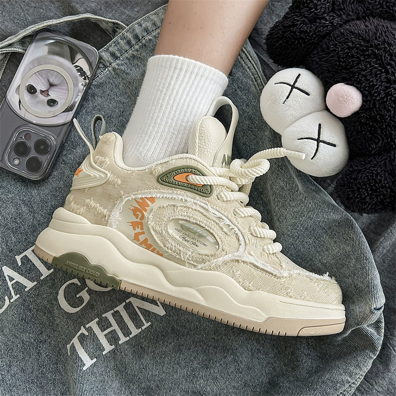 2024 Весенние новые универсальные хлебные туфли на повышенной платформе, обувь для досок, обувь для пар, мужская обувь, повседневная обувь, обувь для скейтбординга