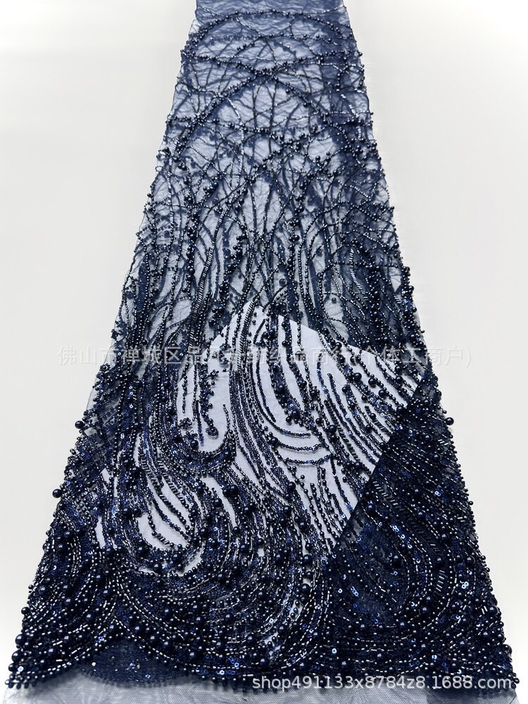 Curva de vórtice de flujo pesado clavos tela de malla tamaño perla sequinilla banquete anfitrión tela de vestido