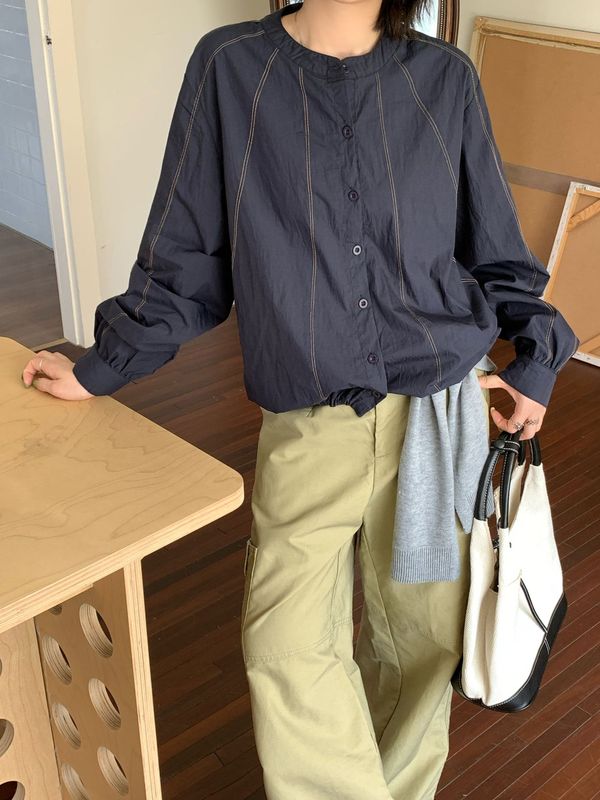 3601女2025秋季新款休闲慵懒长袖衬衣外套宽松女即墨开衫厂家批发|undefined