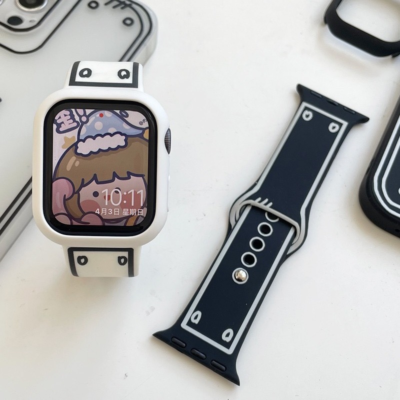 Applewatch8アップル腕時計iwatch7世代漫画プリント二次元白黒シリコンバンドに適用|undefined