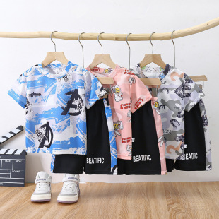 Children's Sports Suit 2024 New Camouflage Quick-Dry Patchwork Trendy Fashion Cartoon Quick-Dry Clothing for Boys and Girls