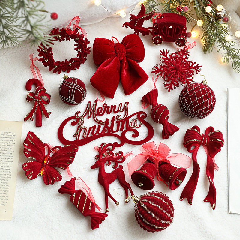 Nórdico ligero de lujo flocado colgante de Navidad transfronterizo para decoraciones de Navidad colgante de copo de nieve artículos de decoración de Navidad