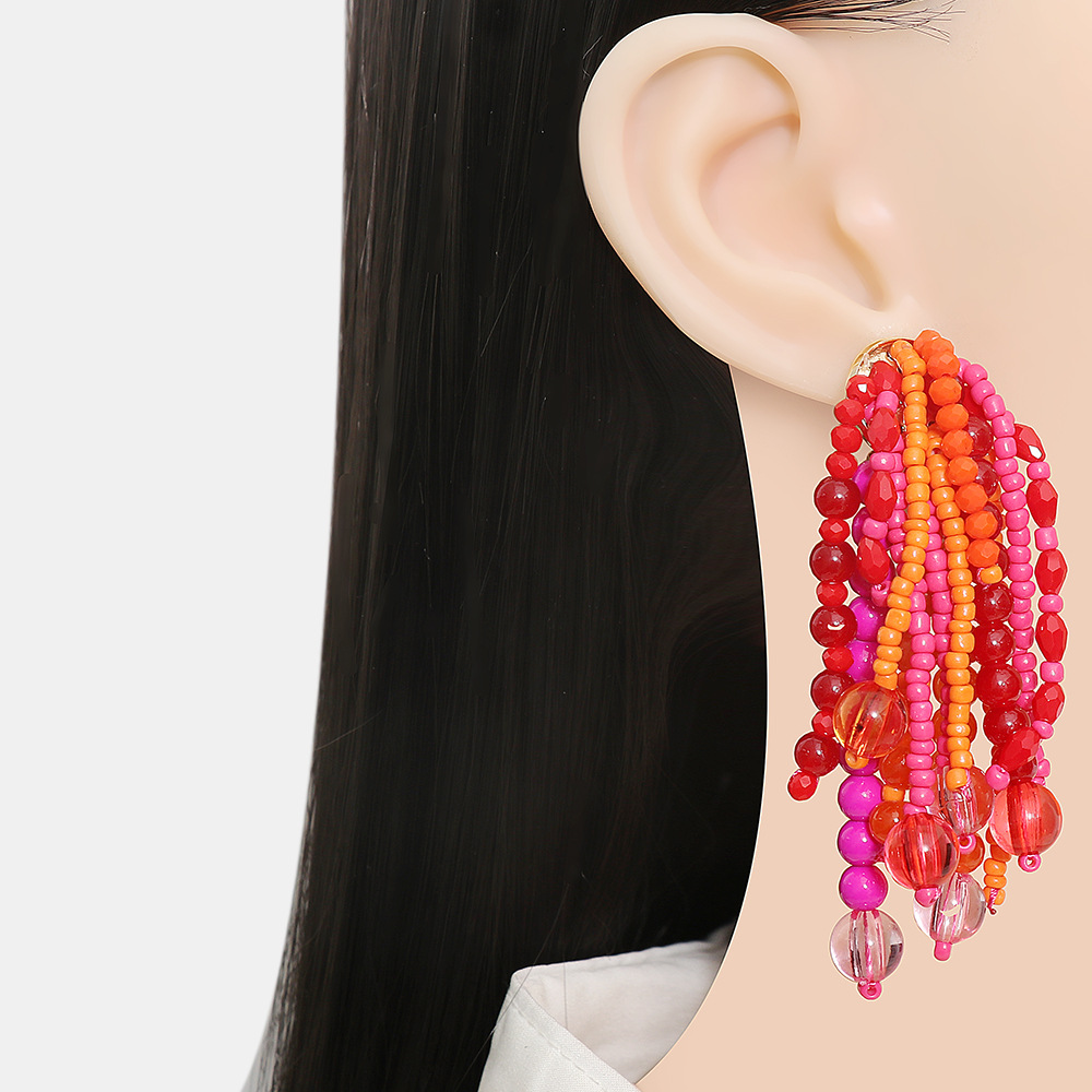 Fashion Tassel Beaded Drop Earrings 1 Pair display picture 2