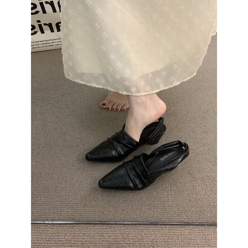Black Closed-Toe Sandals with 6cm Hidden Heel, Fairy Shoes, 2026 Spring/Summer Elegant Wedge High-Heeled Pointed-Toe Single Shoes