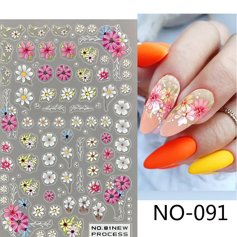 Spring flower nail stickers nail decals transparent flower fresh small floral butterfly lace NO series