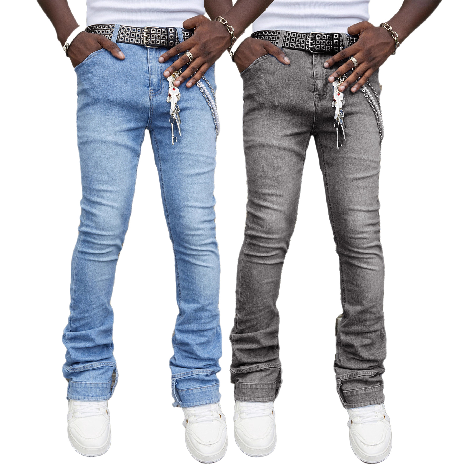 Cross-Border Neue Herren-Straight-Leg-Jeans im europäischen und amerikanischen Street-Fashion-Stil, heiß begehrt, elastischer Patchwork-Denim, gestapelt_voghion.com