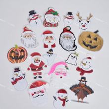 圣诞绣花布贴大图案刺绣材料包圣诞老人麋鹿铃铛雪人雪花衣服补丁