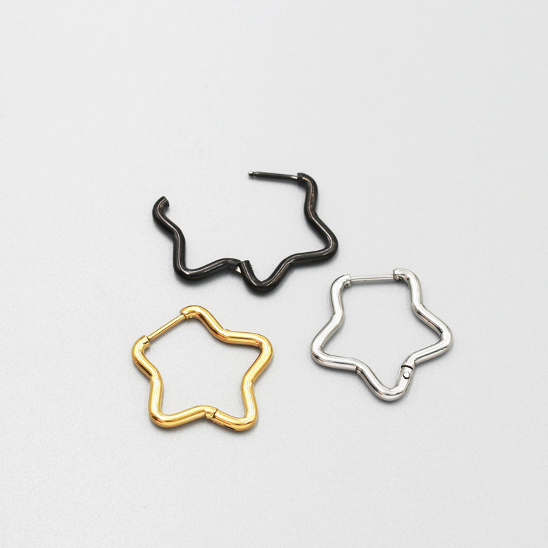 Stainless Steel Wire Hoop Earrings, Irregular Five-Pointed Star Round Wire Ear Clips, Cross-Border Body Piercing Jewelry, Earrings, Ear Hoops