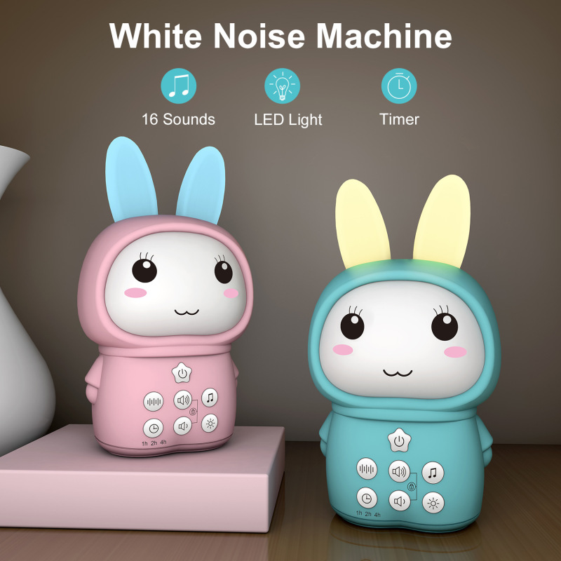 ポータブルバッテリー充電式ウサギの形のナイトライト子供用ホワイトノイズ睡眠補助マシン|undefined