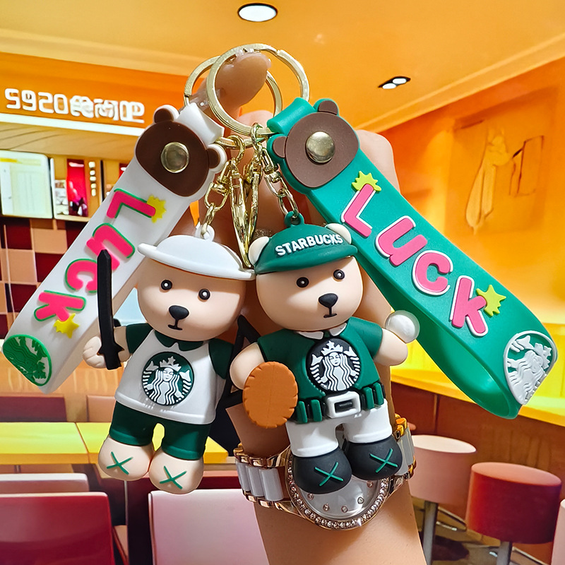 Cross-Border New Cartoon Cute Starbucks Bear Barista Keychain Pendant Doll Machine Small Gift Keychain