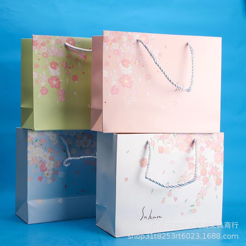 樱花礼品袋田园风精美高级感手提袋闺蜜生日礼物包装礼袋纸袋批发