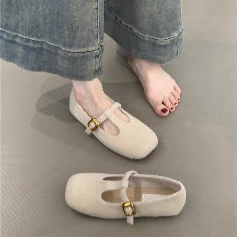 法式平底浅口单鞋复古玛丽珍毛毛鞋女2025秋季新款灰色豆豆鞋|undefined