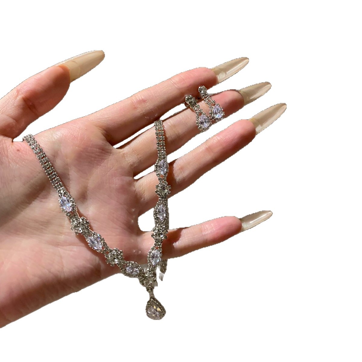 Funkelndes Wassertropfen-collier Mit Quasten Und Ohrringen_voghion.com