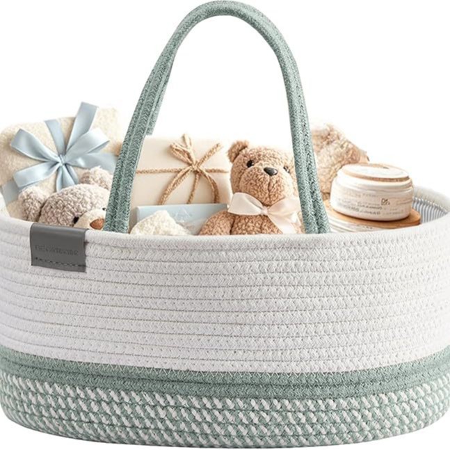 Cesta de pañales para bebés Cesta de almacenamiento de juguetes Cesta de almacenamiento Cesta de mano con borlas Cesta de mano tejida a mano Rejilla extraíble y portátil