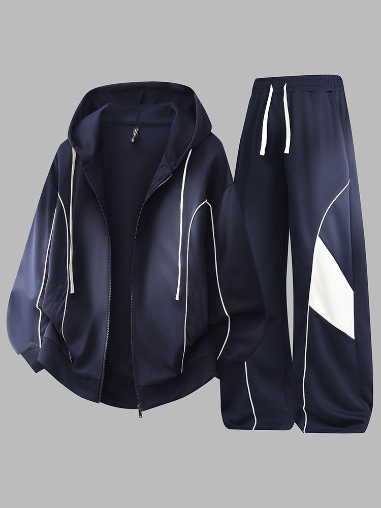 Primavera y otoño estilo de moda juvenil con capuz cardigan chaqueta chaqueta pantalón de abrigo hombre primavera y otoño suelto juego deportivo casual hombre