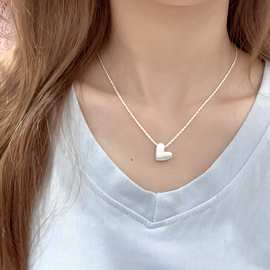 通体s925纯银拉丝爱心吊坠锁骨链简约设计感ins小众高级感项链