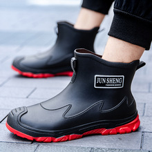国潮黑红男女雨鞋加厚防滑鞋平底胶鞋户外军升短筒套脚防水鞋男鞋