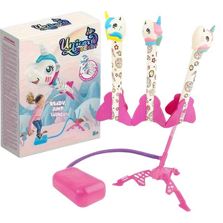 Unicornio transfronterizo volador dinosaurio cohetes cañón pie lanzador de cohetes al aire libre lanzamiento de cohetes juguetes de catapulta de vuelo