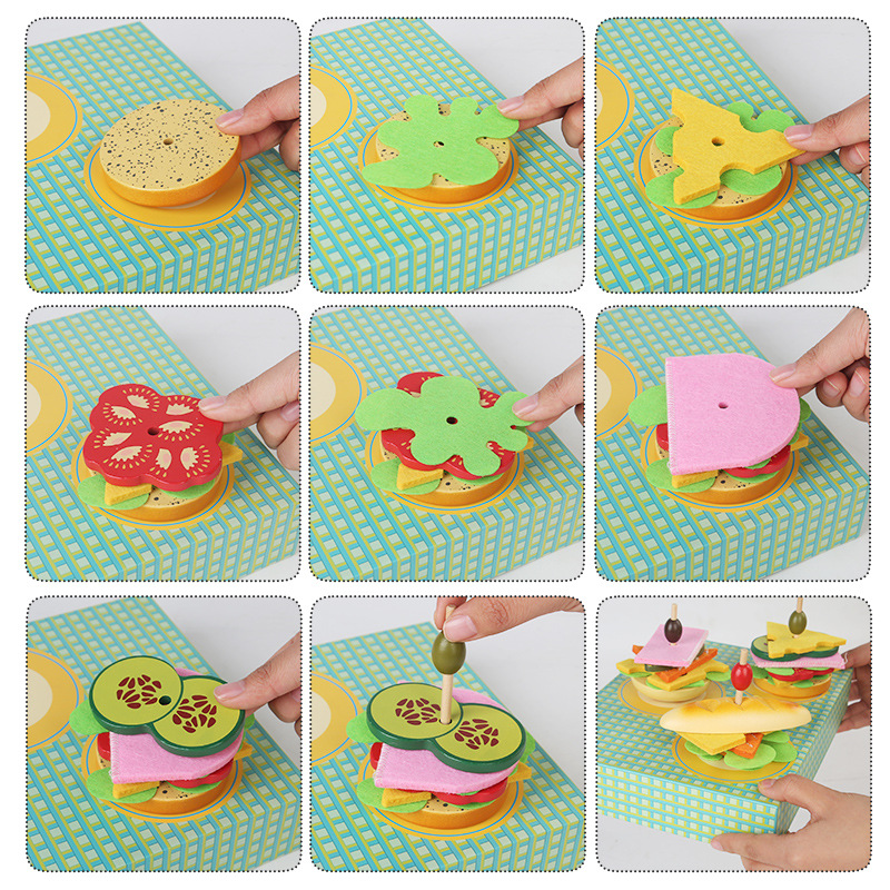 Niños sándwiches de madera simulación casera juego de niños niñas puzzle juguetes de cocina puzzle al por mayor