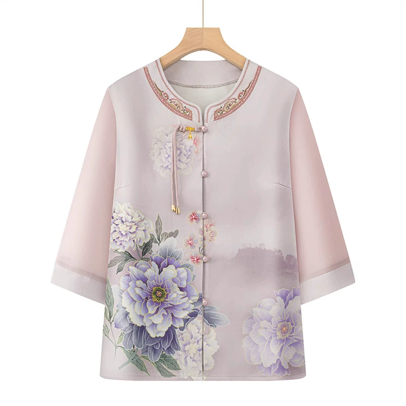 Летняя одежда для пожилых людей, новые женские рубашки, рукава три четверти, летние топы для мам, бабушкины вещи, тонкие рубашки для пожилых людей.