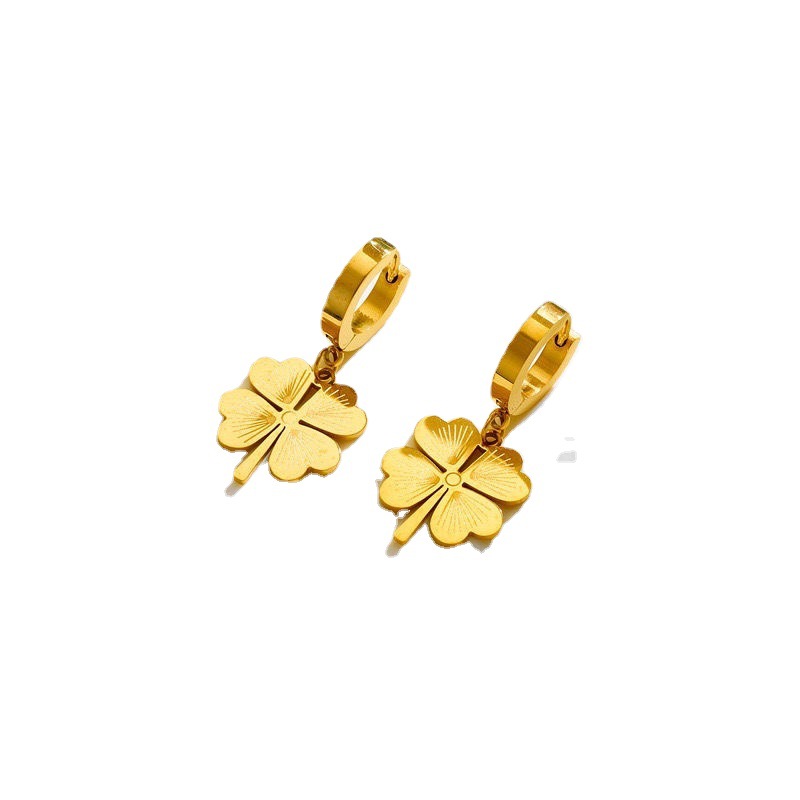 orecchini con fibbia a forma di fiore di trifoglio in acciaio al titanio per i nuovi orecchini boutique da donna alla moda e di nicchia senza orecchini sbiaditi_voghion.com