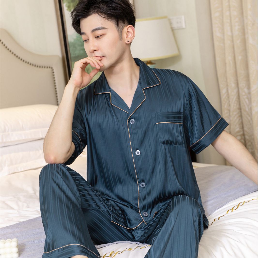 2023 새로운 남자의 잠옷 얼음 실크 긴 소매 짧은 소매 봄과 가을 실크 여름 자카드 플러스 사이즈 세트 가정 의류