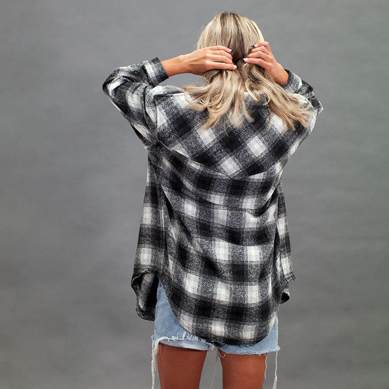 plaid shirt loose lapel shirt nihaostyles wholesale clothes NSHAO86545