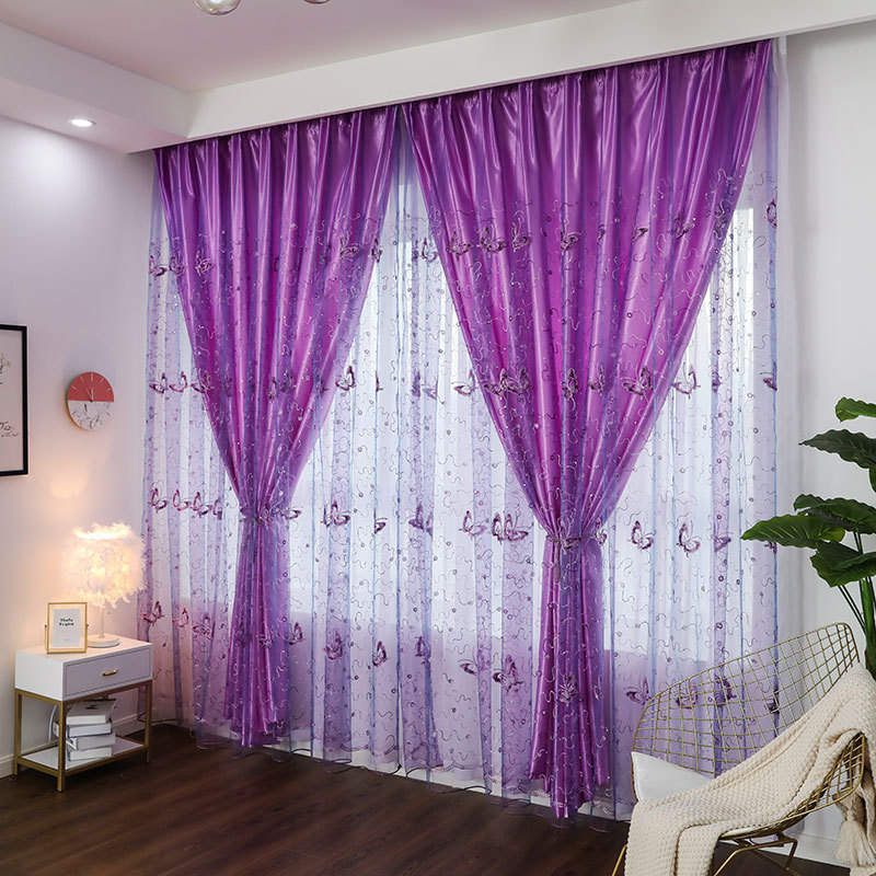 Wholesale European-style purple embroidered gauze curtain beauty salon partition curtain shading bedroom balcony living room Princess finished curtain