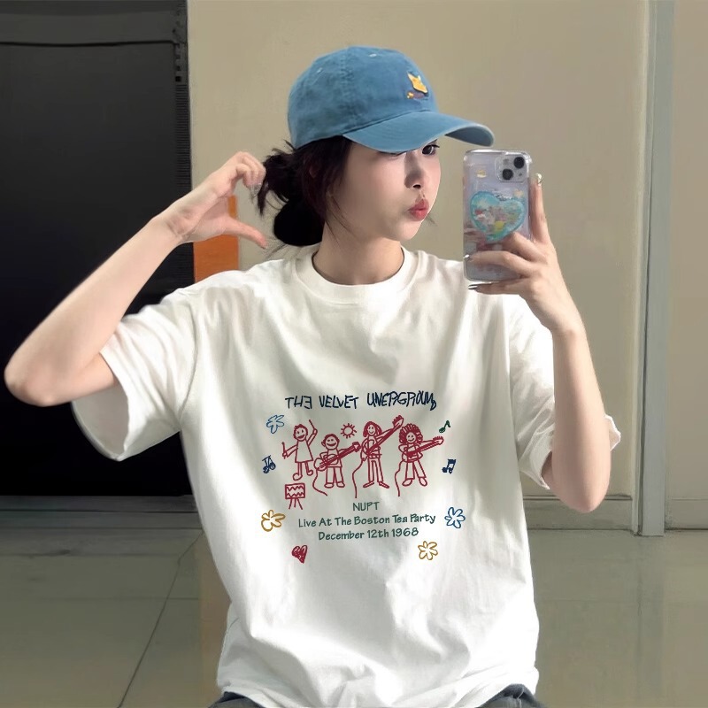 White Short-Sleeve T-Shirt for Women, Summer 2026 New Popular Retro Loose Pure Cotton Half-Sleeve American Style Thin Niche Top T-Shirt