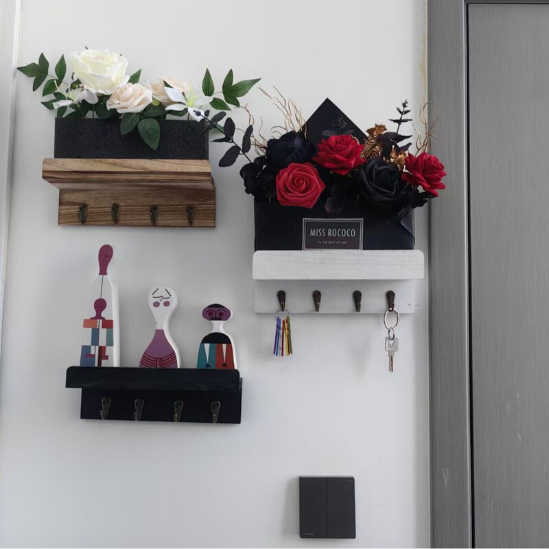 Entrance Wall-Mounted Key Rack Hook Key Rack Behind the Door Multi-Functional Wooden Debris Storage Rack